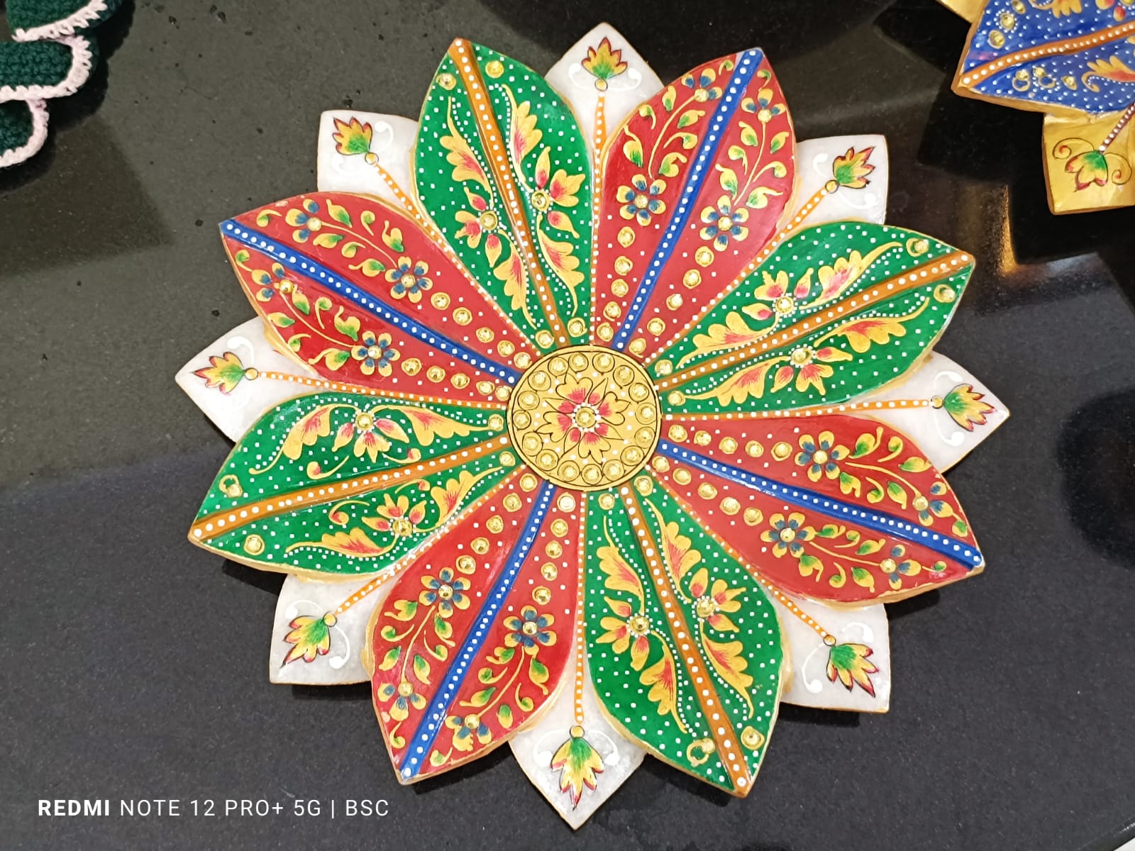 colorful hand painted marble lotus urli for home décor, 12"